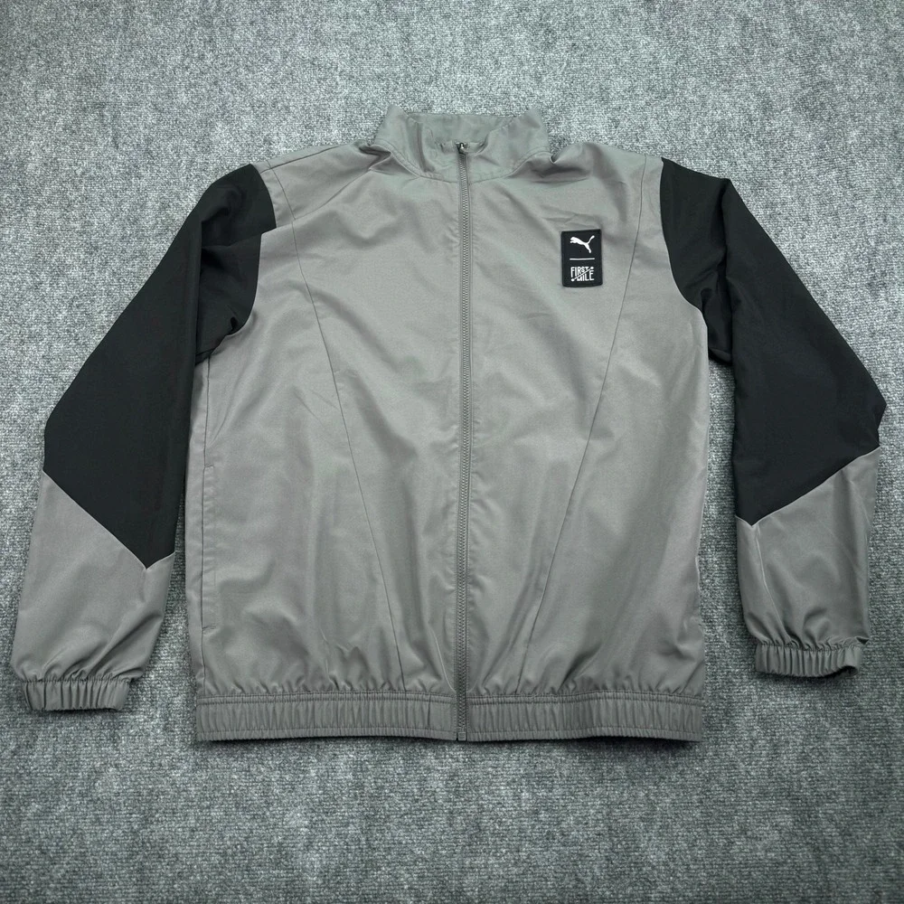PUMA Jacket Mens Large Gray First Mile‎ Track Full Zip Lightweight Athletic